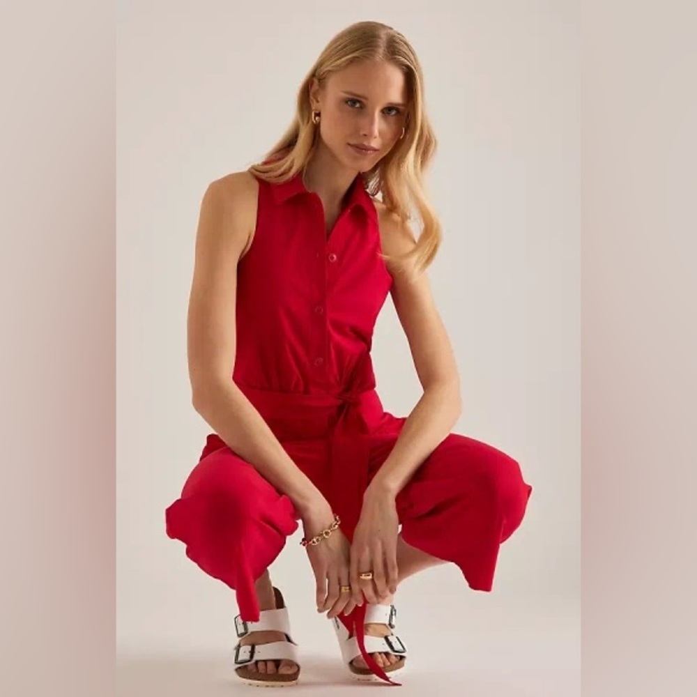 Anthropologie Bold Red Sleeveless Jumpsuit